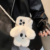 Pearl Chain Cute Big Ears Dog Plush Case For iPhone 15 14 Pro Max 13 12 11 Pro Max Drop-proof Plush Cover