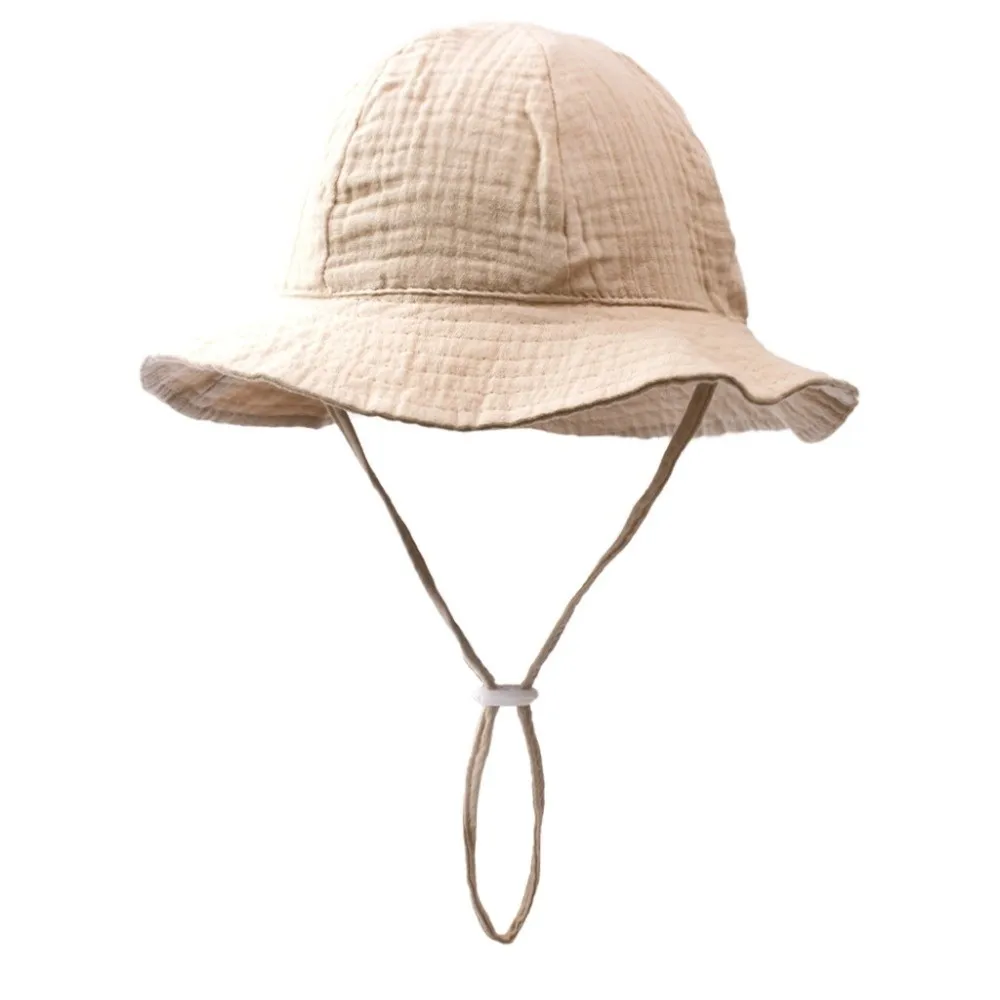 Weicher Baumwoll-Baby-Fischerhut Sonnenschutz Unisex Sonnenschutzkappen mit Kordelzug Atmungsaktiver Kinder-Fischerhut