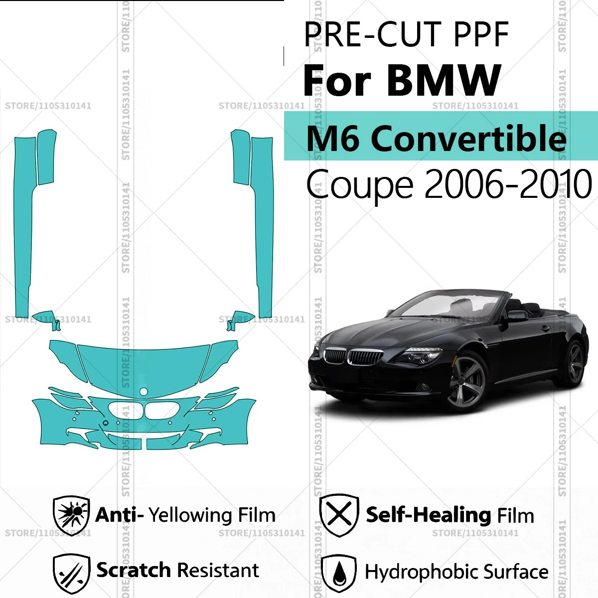 

For BMW M6 Convertible-Coupe 2006-2010 Pre-Cut Paint Protection Film PPF Transparent Car Film Automotive PPF Front Kit-Rockers
