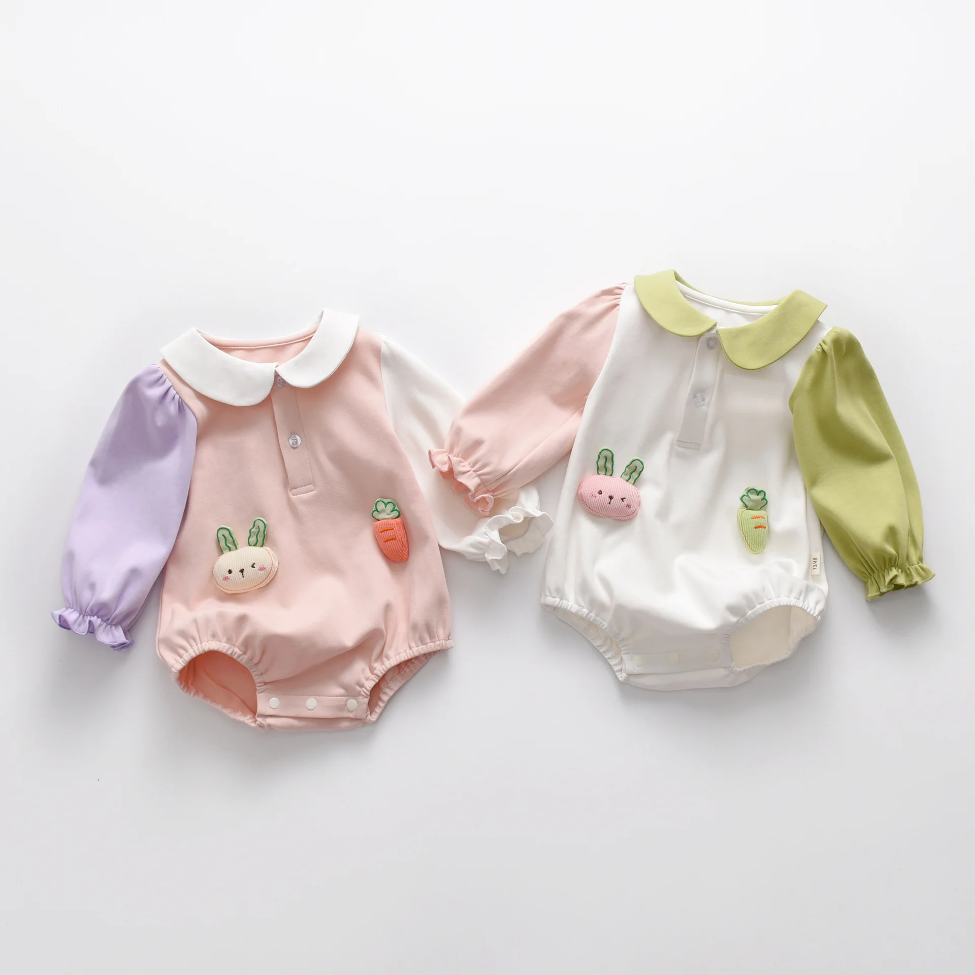 

Детское боди с длинными рукавами на весну и осень, хлопковые милые комбинезоны с цветными блоками для новорожденных девочек, одежда для ползунов для девочек на сто дней