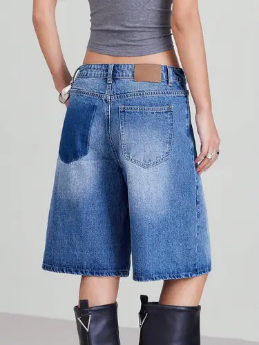 Imagen 2 del producto Pantalones cortos vaqueros de cinco piezas estilo retro americano para mujer - Colección Verano Primavera 2025 - Adelgazante holgado de cintura alta