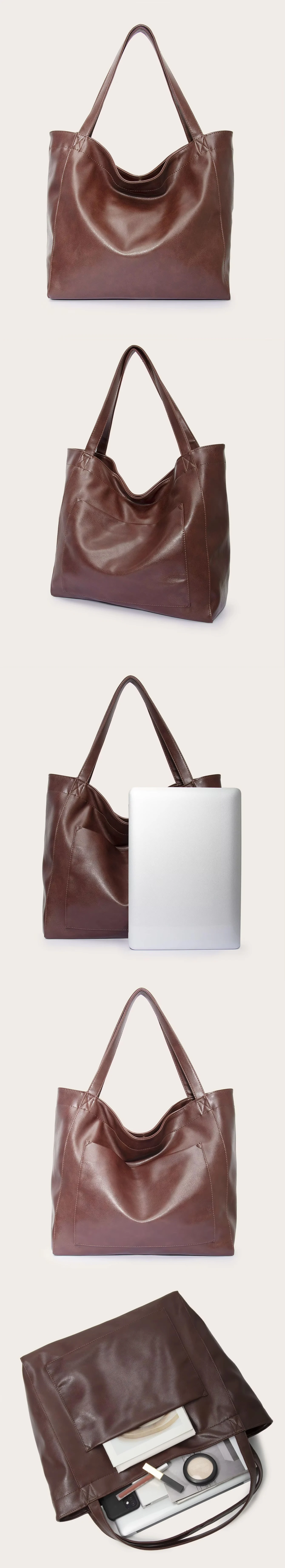 2025, Damentasche mit großem Fassungsvermögen und Seitentaschen, weiche Lederhandtasche, Schultertasche, Retro-Tragetasche aus gewachstem Leder für Damen – Detail 7