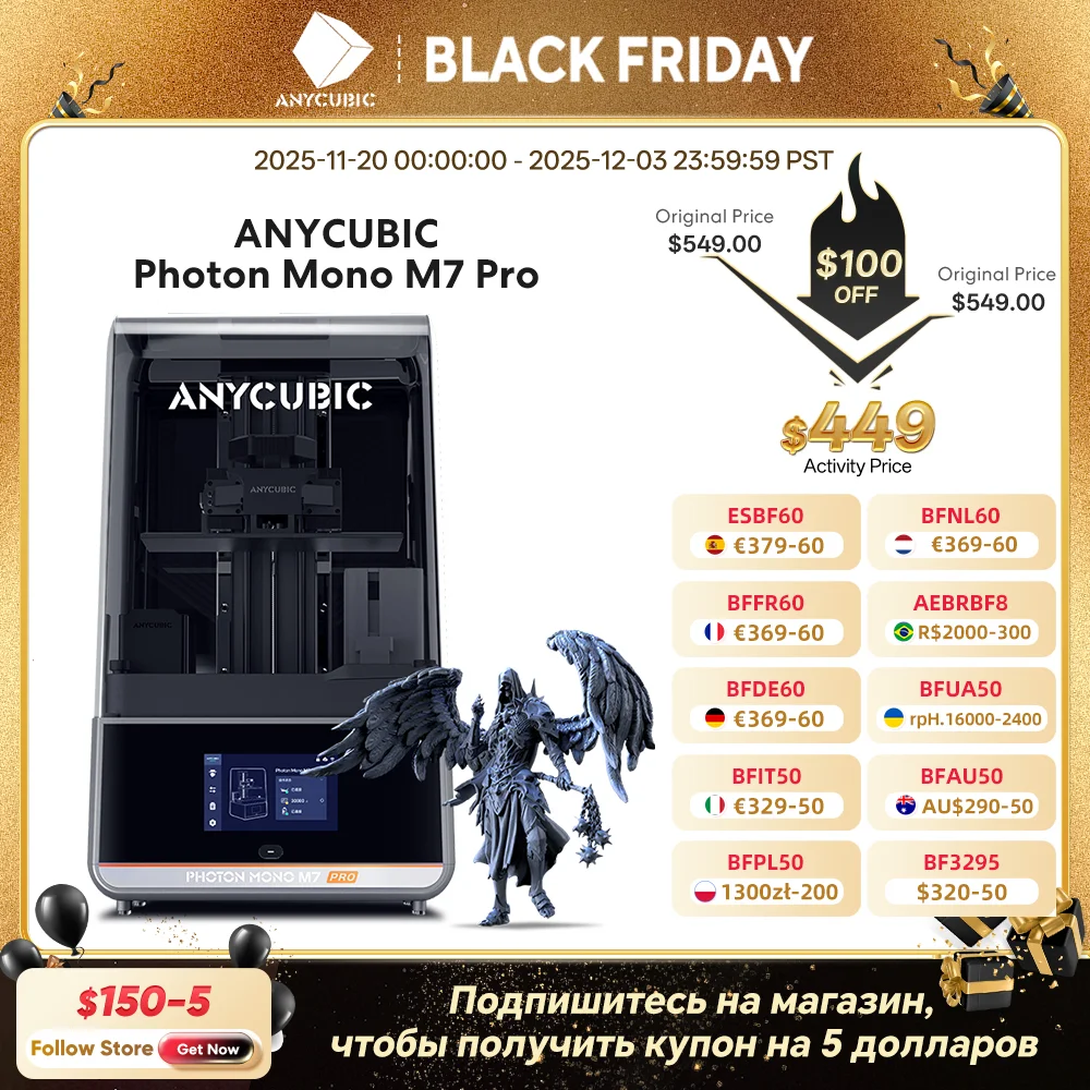 

ANYCUBIC Photon Mono M7 Pro 14K Speed Up to 170mm/h Mono MSLA 3D Printer 10.1'' LCD Resin 3D Printer Size223*126*230m