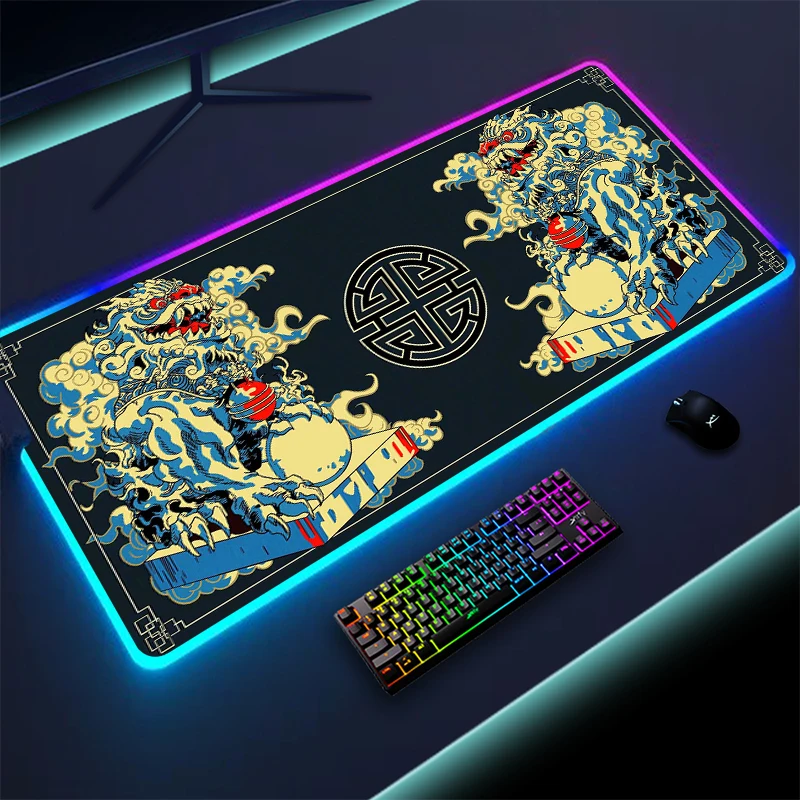 

RGB Mouse Mat Beast Art Gaming Non-Slip Large Game LED Mousepad With Backlit Computer Mouse Pad HD Print Rubber Extend Carpet