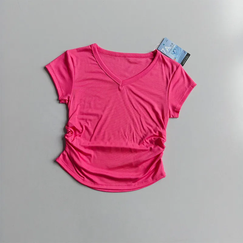 Sommer-Kurzarmshirts Sport-Fitness-T-Shirt Schlanke Taille Sommer-Training Pilates Laufen Schnelltrocknende Fitness-Yoga-Kleidung – Detail 7