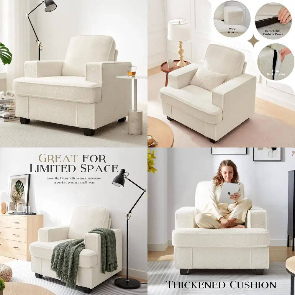 Cloud Sofa 38 in Soft Teddy Fleece, Removable Cover, Easy Assembly, Modern Living Room Couch/Bedroom Furniture