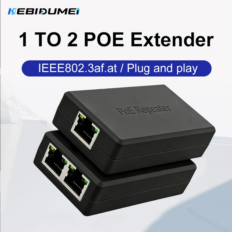KEBIDUMEI 2 Port POE Gigabit Extender 10/100/1000Mbps POE Repeater IEEE802.3af.at Standard for NVR IP Camera AP IP VOICE POE