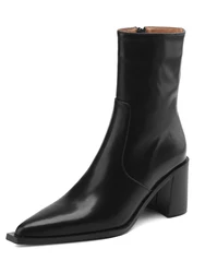 Split Leather Women Ankle Boots New Trend Spring Autumn Pointed Toe Chunky Heeled Boots Black Brown Retro 6.5CM High Block Heels