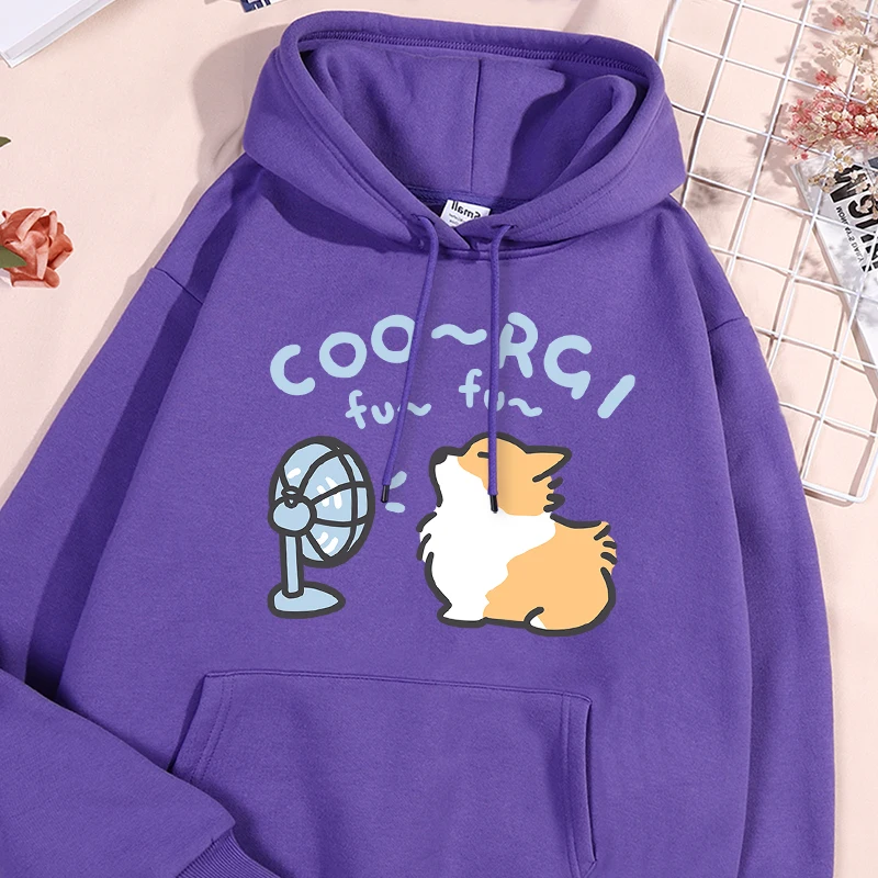 

Corgi Of The Fan Print Sweatshirt Women Casual Oversize Comfortable Hooded Warm Fleece Hoodie Simple Basic Versatile Pullovers