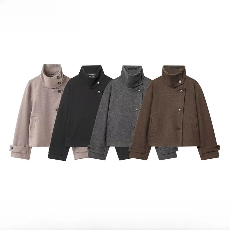 

Faionable Simple Warm Stand Collar Coat New Autumn Winter Women's Outerwear Street Sle Polyester Fiber Long Sve Coat