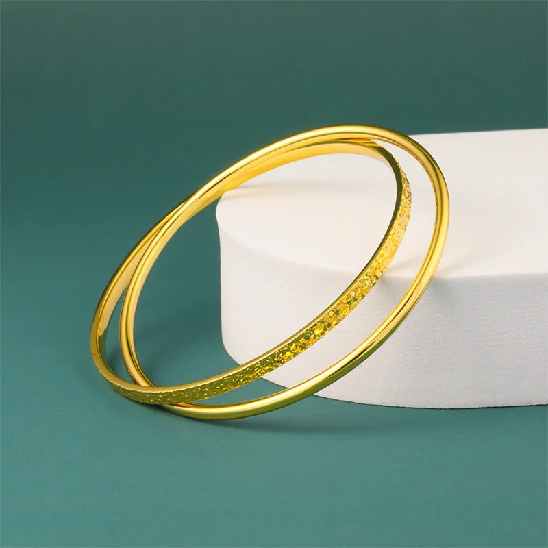 14K Gold Plated Stainless Steel Closed Double‑Ring Bangle, Women Dragon scale pattern Fashion Party Jewelry Gift