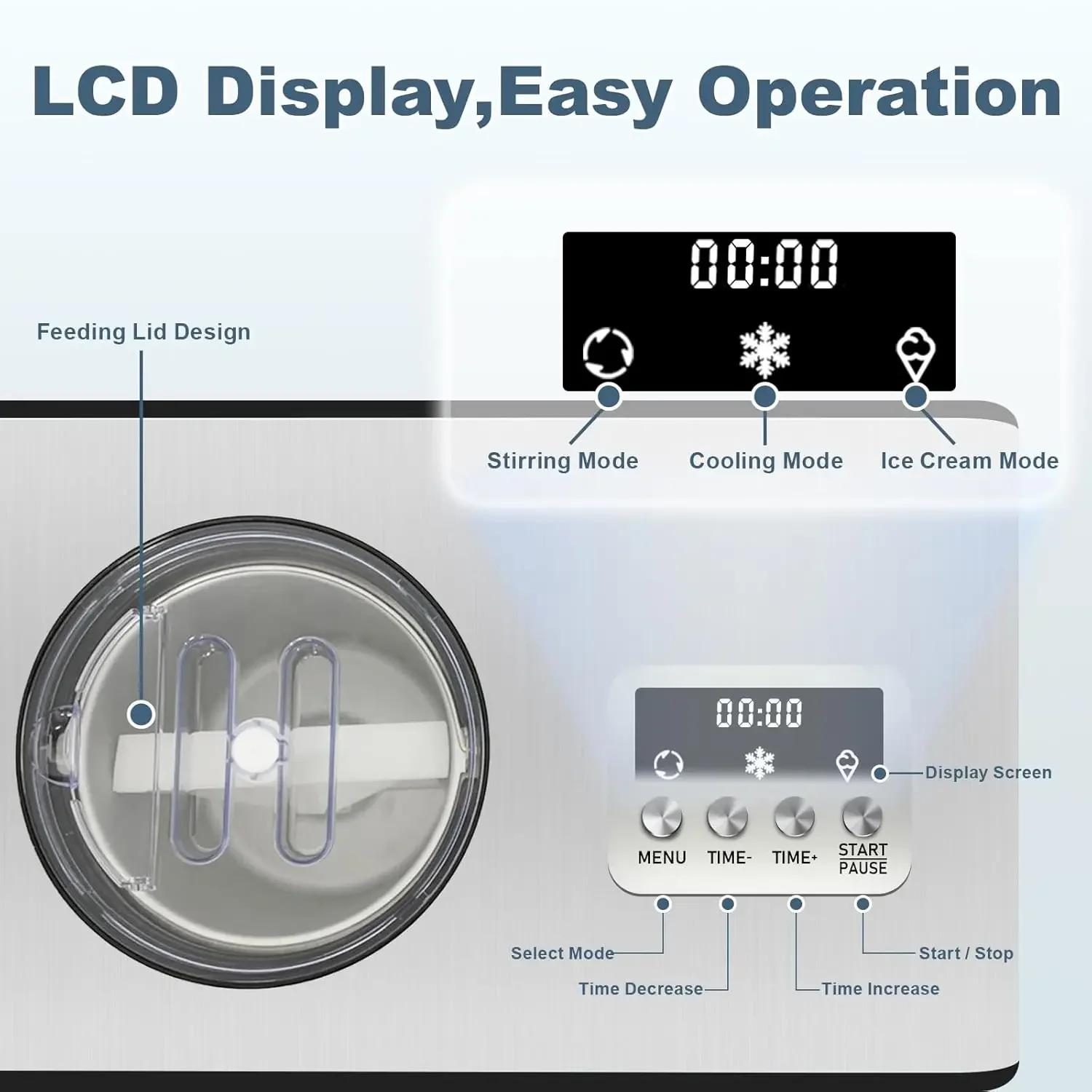 Máquina para hacer helados con compresor, pantalla digital LCD y temporizador, sin precongelante, máquina para hacer helados eléctrica automática para el hogar