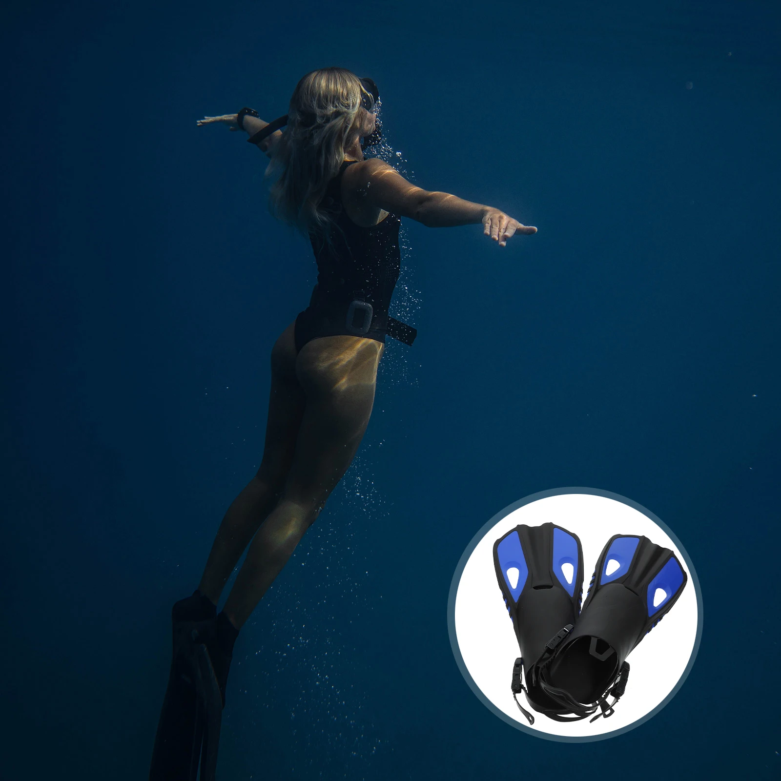 

1 Pair Swimming Fins Adjustable Diving Flippers Snorkeling Adult Outdoor Sports Premium Material Stylish Design Blue Size S