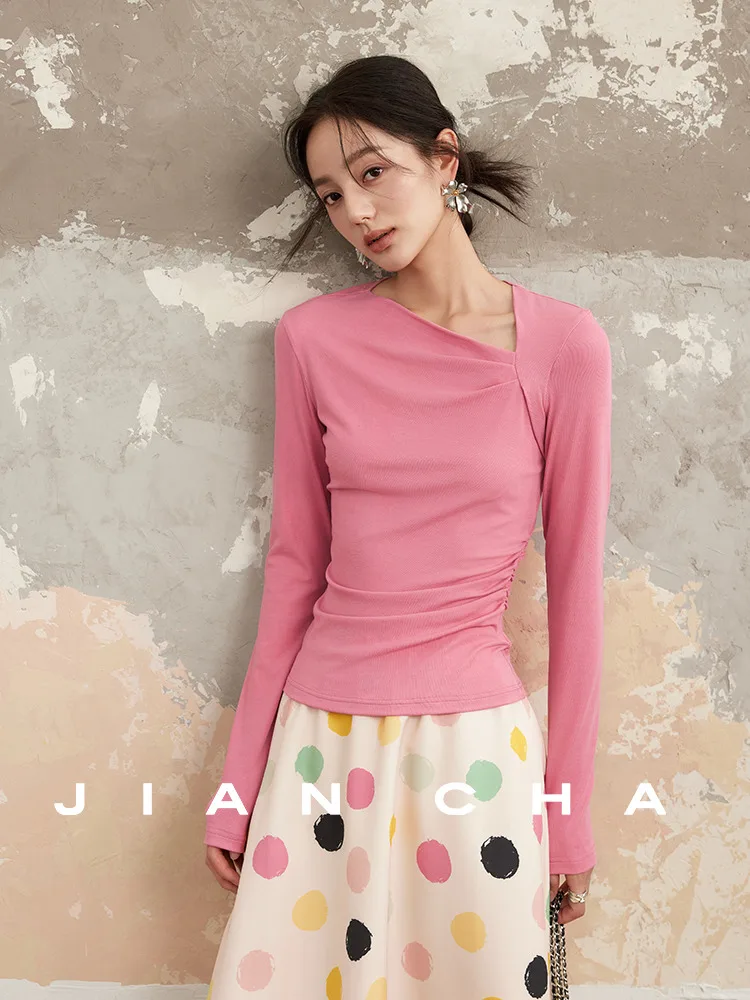 

Jiancha Lobone Curve Ele off oulder High Elastici Knitted Sweater Women's Sweet Sle Princ Fit Regular Sve Long