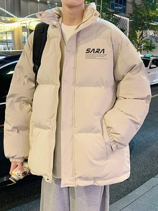 

Men's Cotton Jaet Stand Collar Printed Loose Winter Warmth Faion Brand Casual Outerwear Thiened Polyester Fiber