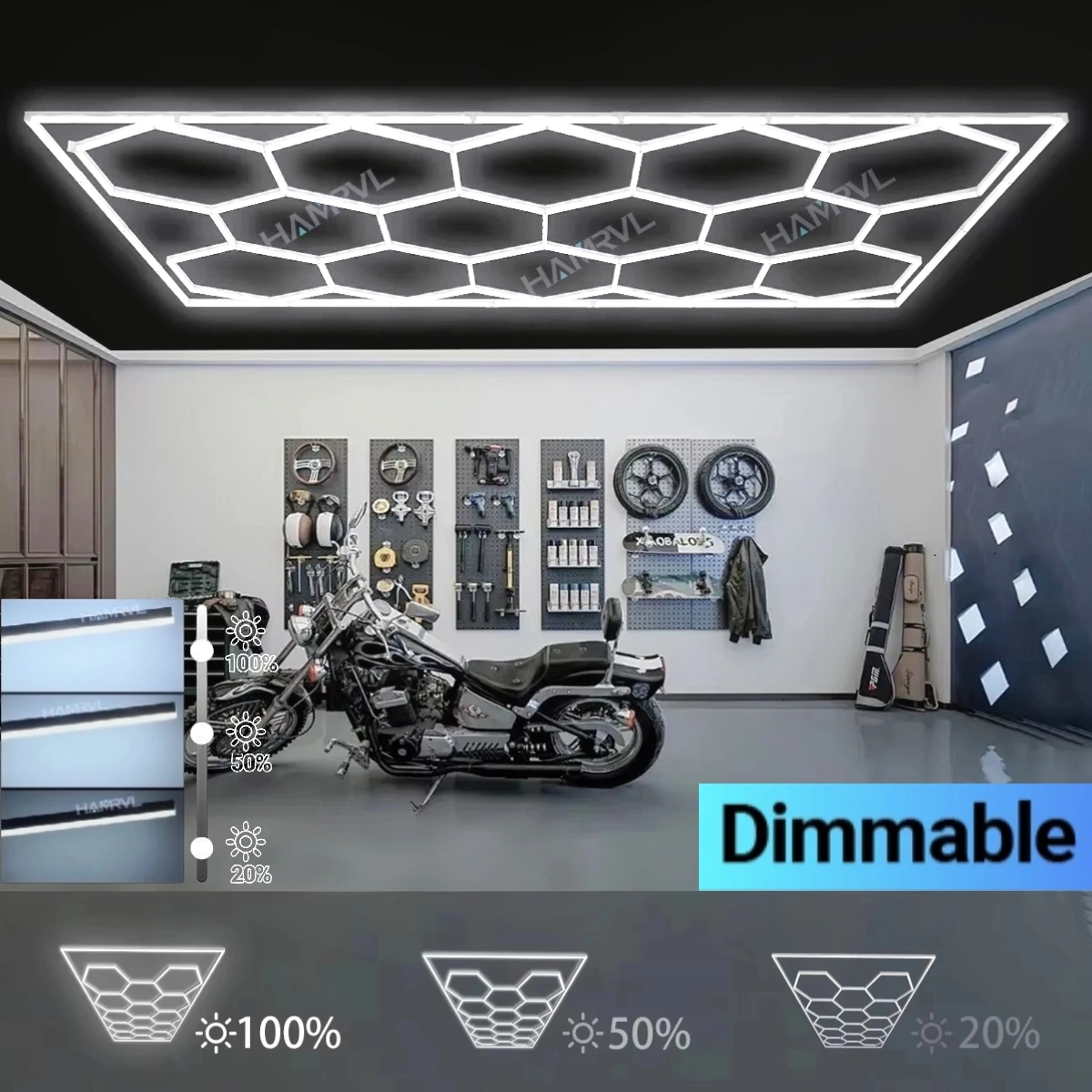 Dimming Hexagon Lighting for Garage Barbershop Ceiling Light Workshop Honeycomb LED Tube Lamp 4S Car Detail Gym Store Restaurant