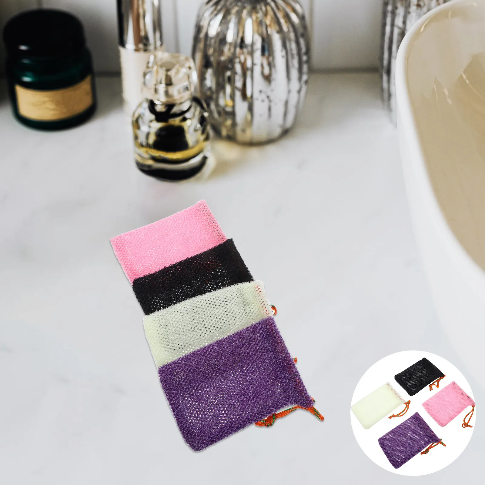 

4Pcs Soap Bags Exfoliating Mesh Shower Pouch Quick Dry Soap Saver Drawstring Net Bag for Travel Bath Shower Foaming