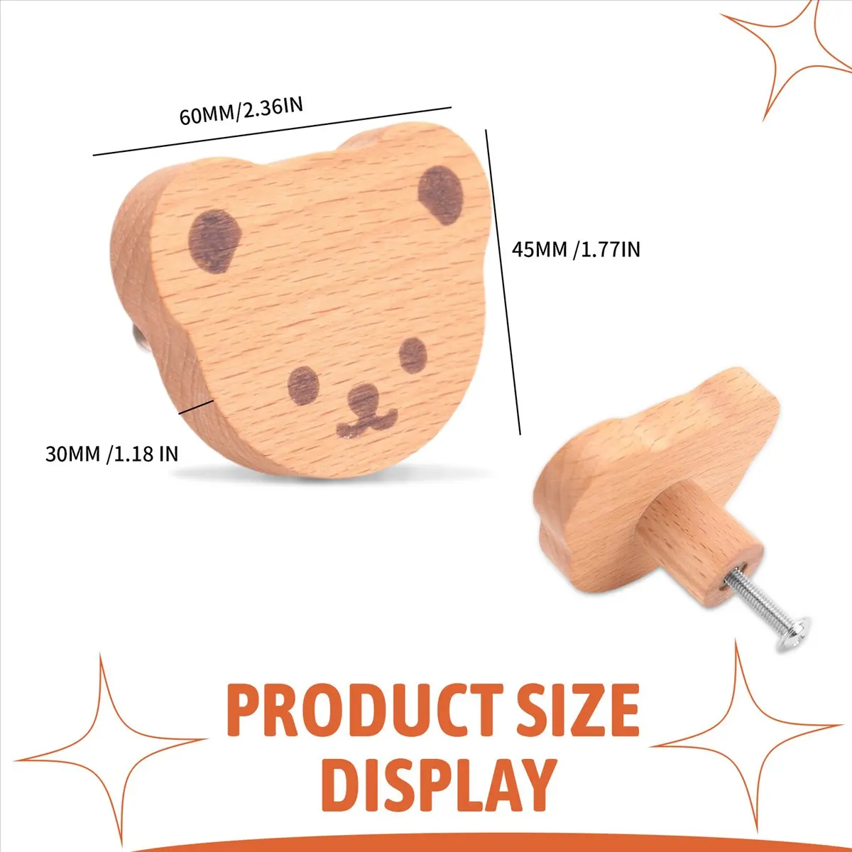 [ハッピーリー]-家具ノブ15個セット、木製引き出しノブ、木製食器棚ノブ、子供用クマ型引き出しノブ、ドレッサー、引き出し、キッチン用