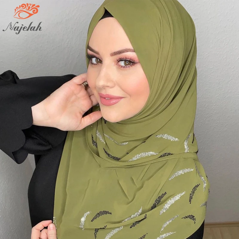 Islamic Fashion Sequin Chiffon Hijab Abaya Turbans Muslim Dress Women Head Scarf Hijabs For Woman Abayas Jersey Turban Shawl