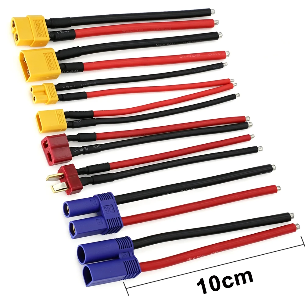 1Pair XT60 XT30 T Plug EC5 Male and Female Connector Jack Plug With 10cm 12/14/16AWG Silicone Wire For RC Lipo Battery Cable
