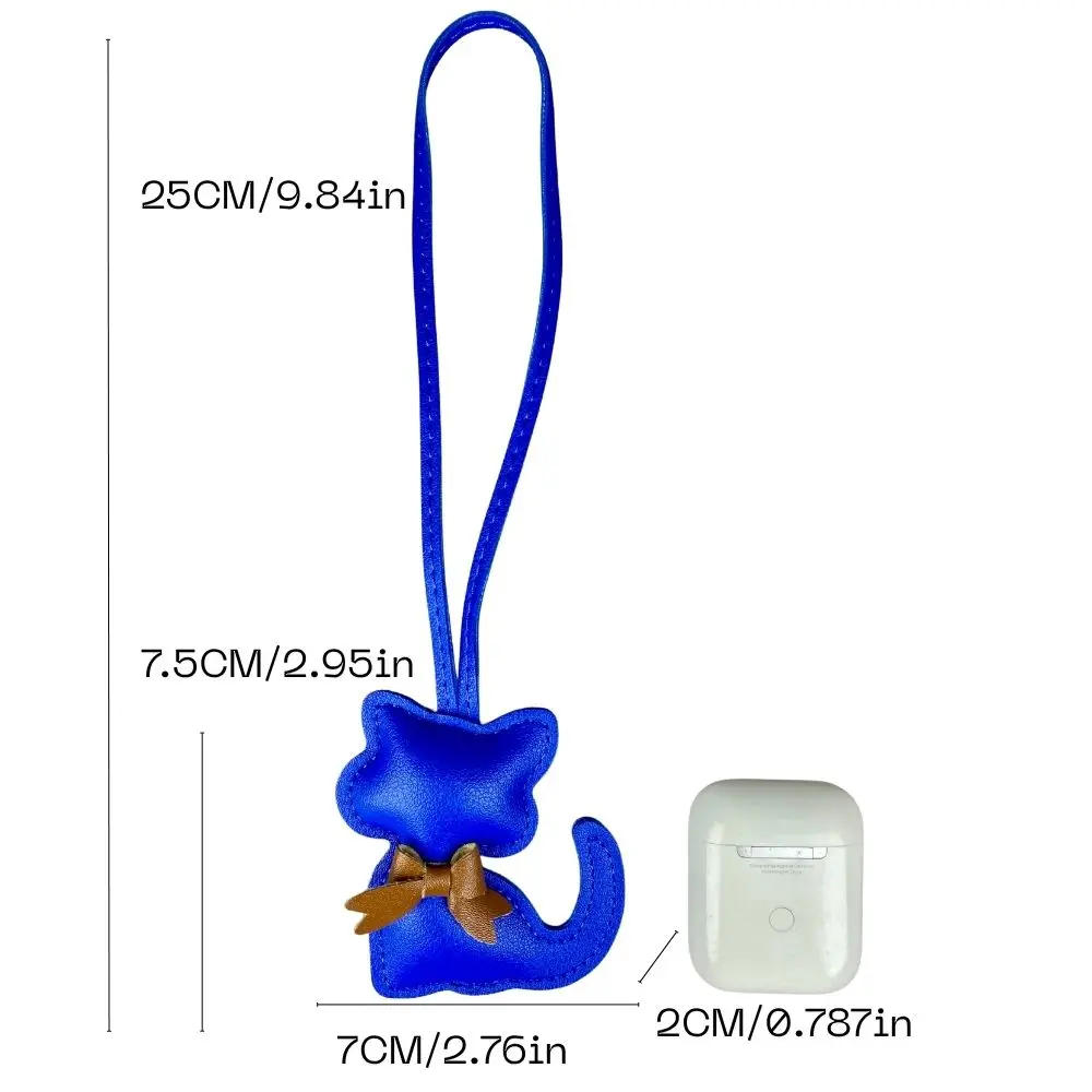 سلاسل مفاتيح مصنوعة يدويًا من الجلد على شكل قطة - تفاصيل ربطة عنق رائعة، 12 لونًا - هدية مثالية من جلد البولي يوريثان - مثالية لإكسسوارات الحقائب