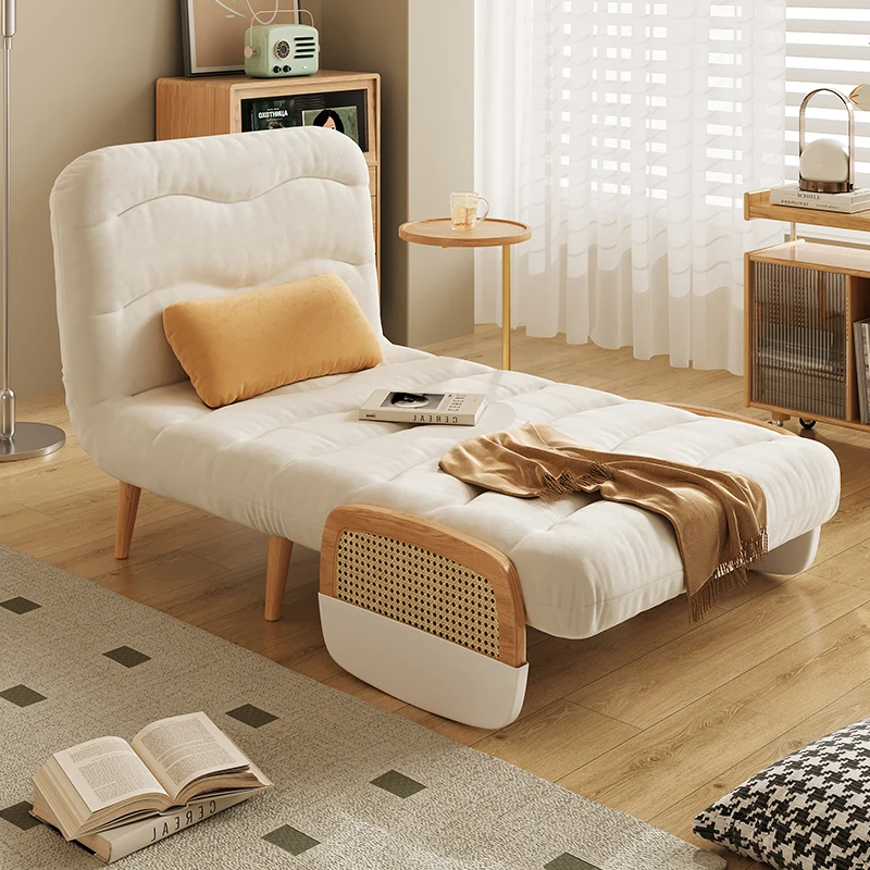

New small apartment solid wood fabric retractable sofa bed, Nordic living room folding dual-purpose single sofa bed