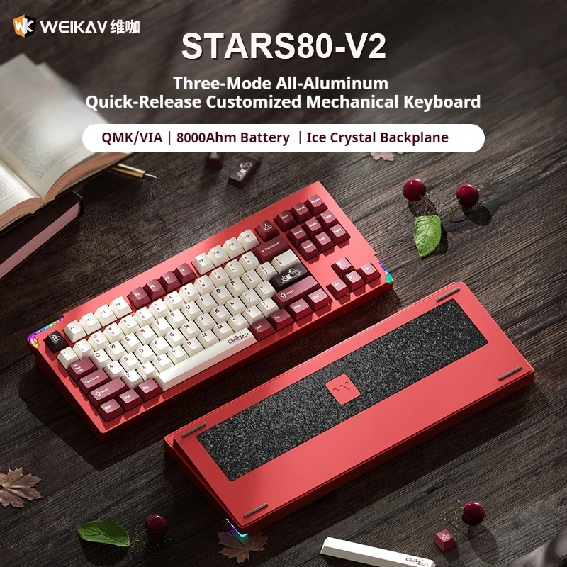 Weikav Stars80 V2 ثلاثة أوضاع لوحة المفاتيح الميكانيكية الألومنيوم التخصيص Qmk/من خلال الإفراج السريع 8000mah Rgb هيكل طوقا