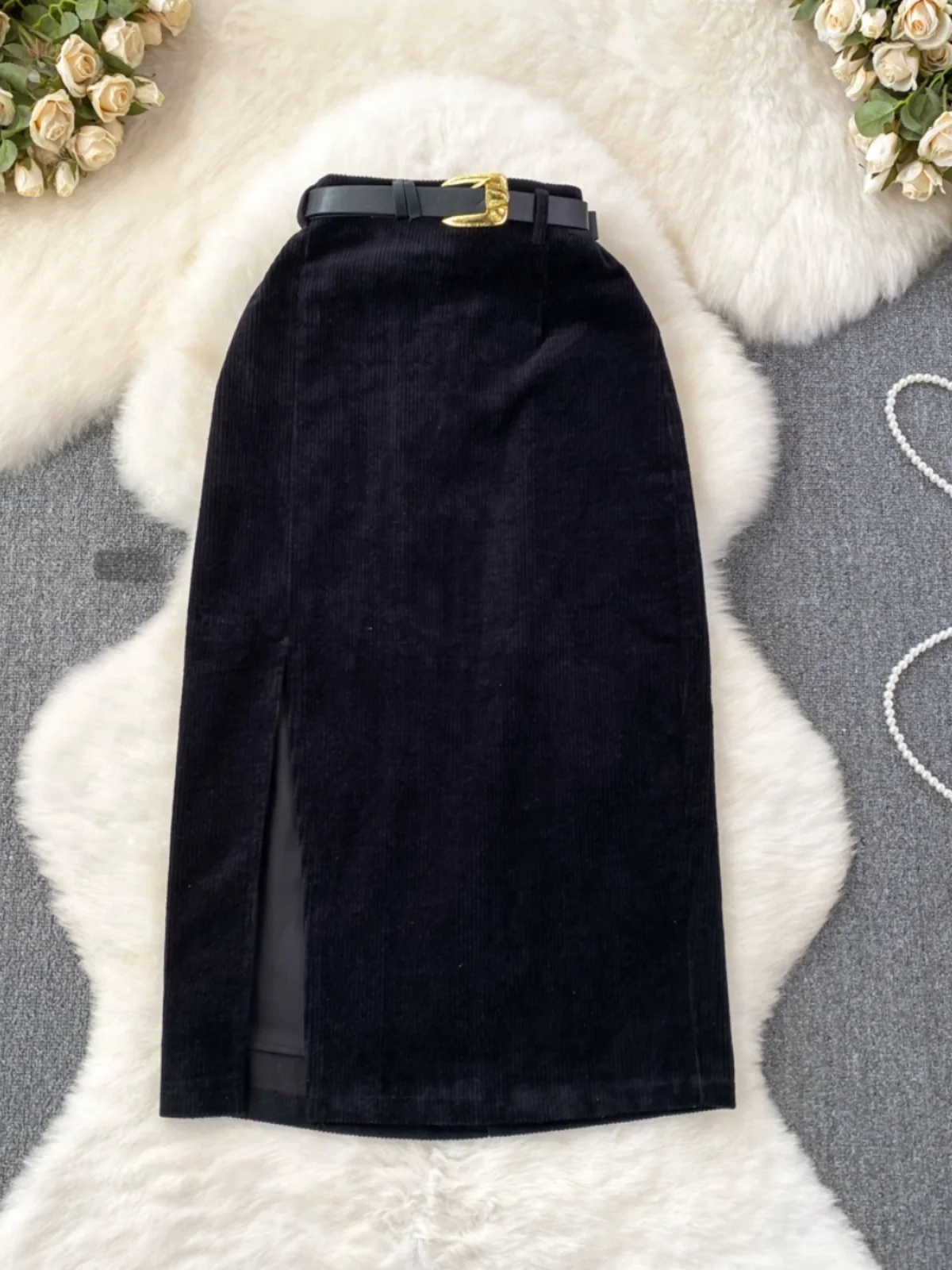 

Вельветовая асимметричная юбка с высокой талией, женская облегающая юбка трапециевидной формы длиной до колена, осень-зима, корейский Sle для поездок на работу