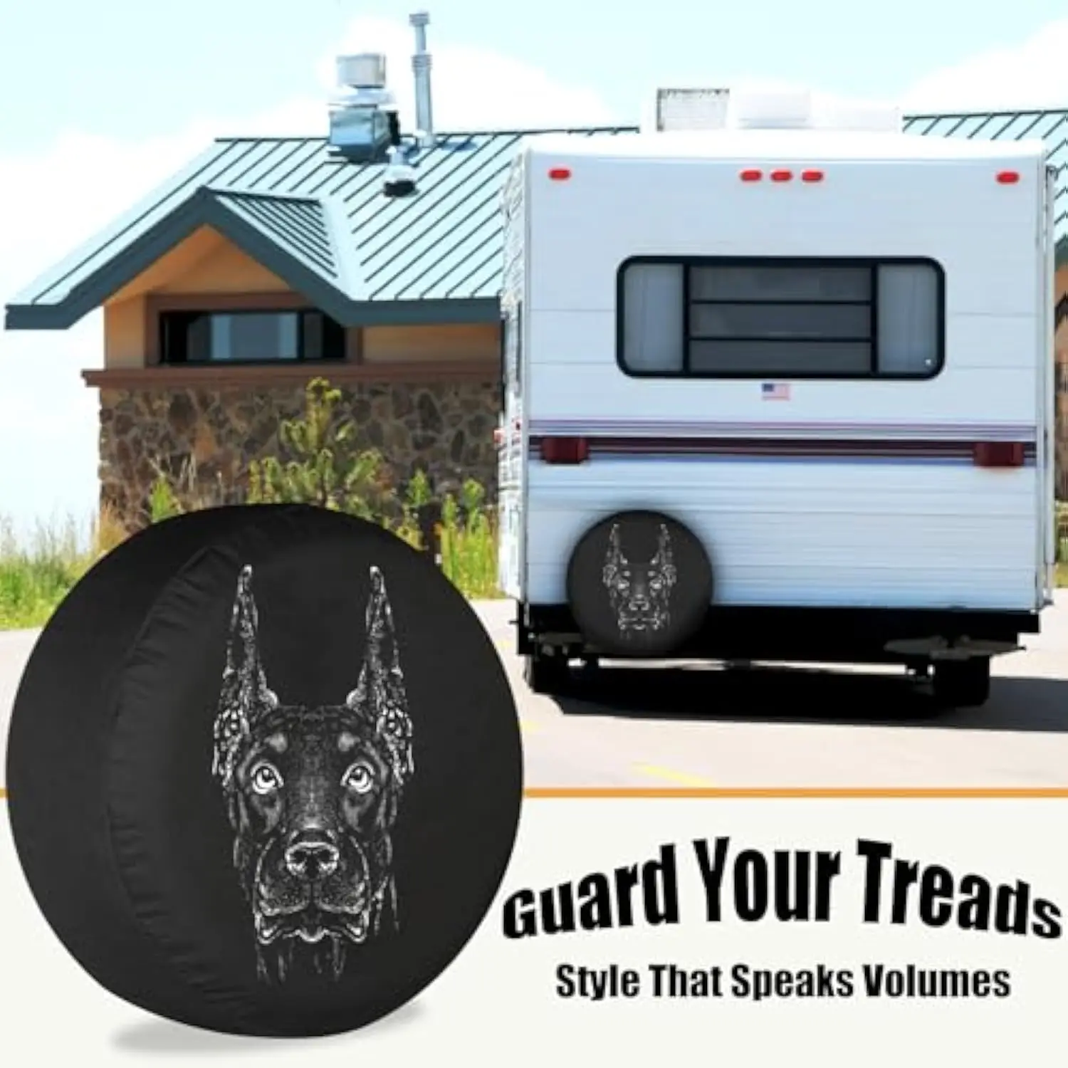 Doberman Dog Portrait Tire Cover Camper Travel Trailer RV Spare Wheel Protector Weatherproof