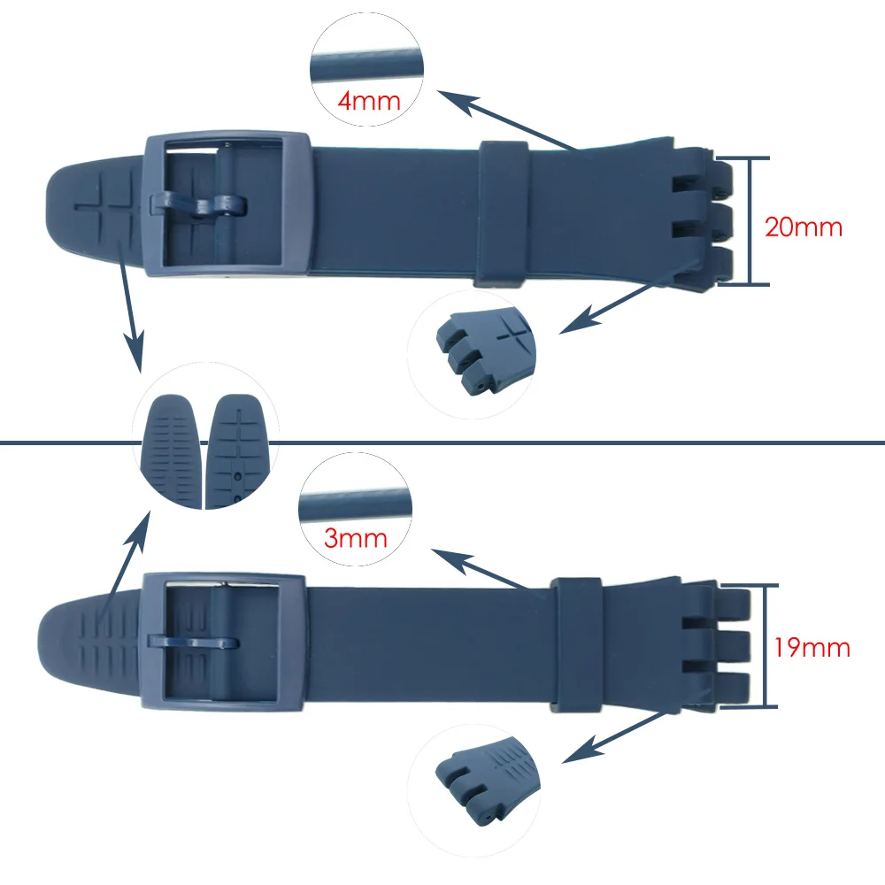 Cinturino nero per Campione di Fibbia Per Il CAMPIONE di Vigilanza Della fascia Del Silicone 17 millimetri 19 millimetri 20 millimetri di Gomma Strap16MM Orologio accessori