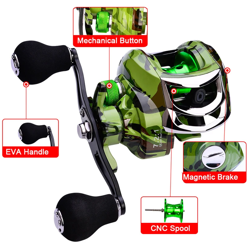 بكرة صيد السمك 181BB مع نظام فرامل مغناطيسي ونسبة تروس 7.2:1 - اليد اليسرى واليمنى