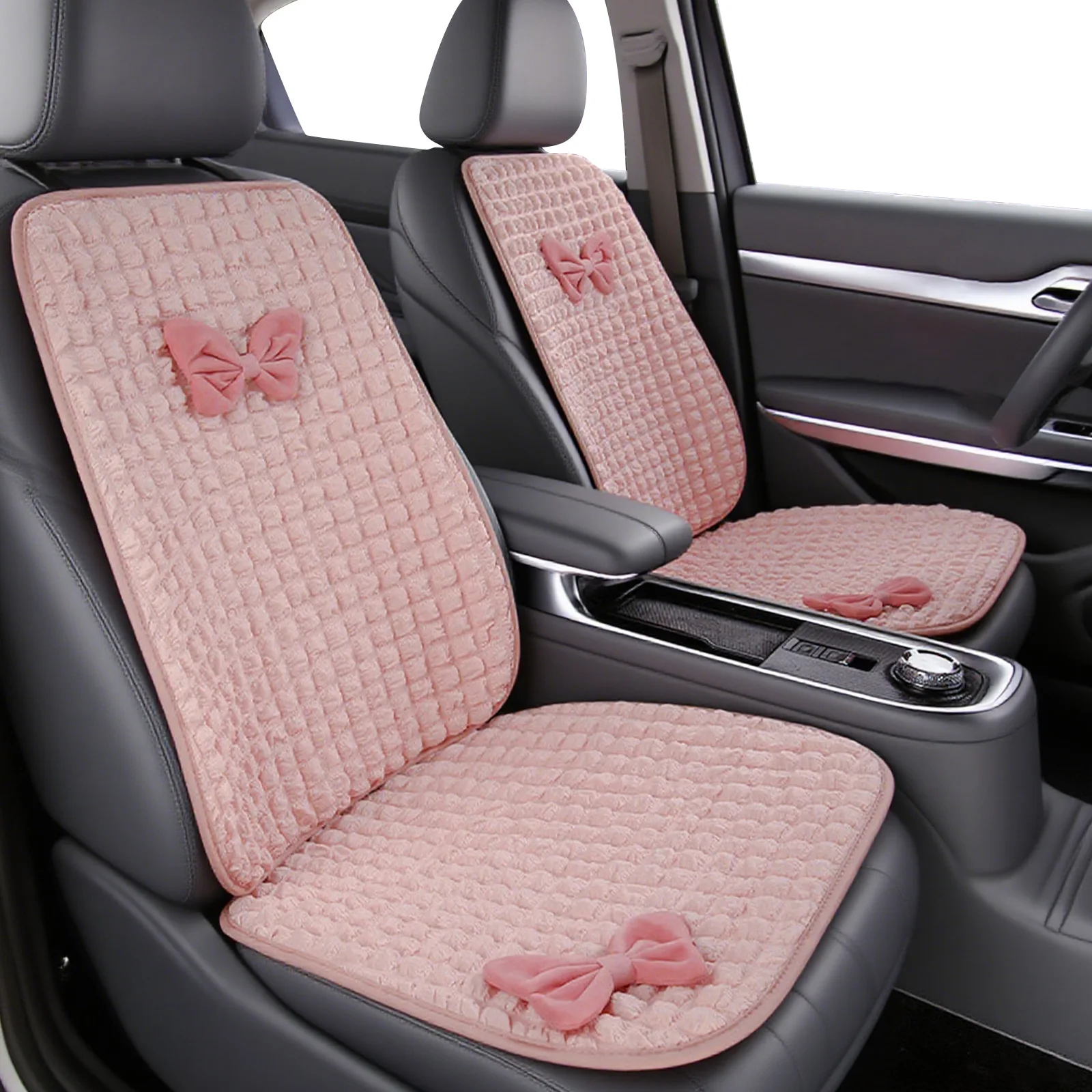 

Cute Car Seat Cover Women Universal Breathable Puff Fabric Bowknot Pink Interior Protector Auto Accessories Pillow