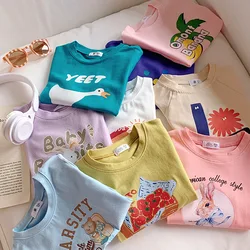RAISE 2026 Summer Toddler Girl Tee Cotton Round Collar Rainbow Kids Baby Girl Top Letter Print Thin Little Children Girl T-shirt