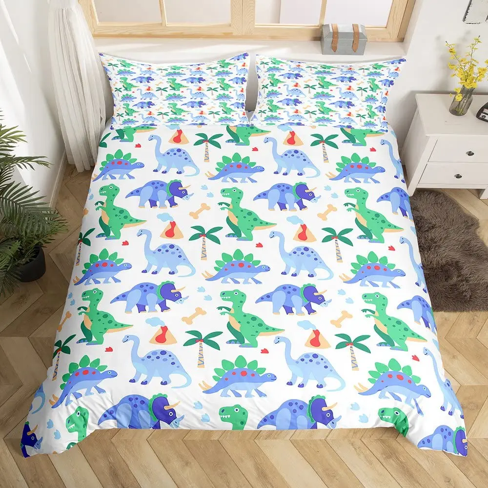 

Dinosaur Duvet Cover Set For Kids Toddler Cartoon Dino Bedding Set Cute Dinosaur Pattern Polyester Comforter Cover King Size