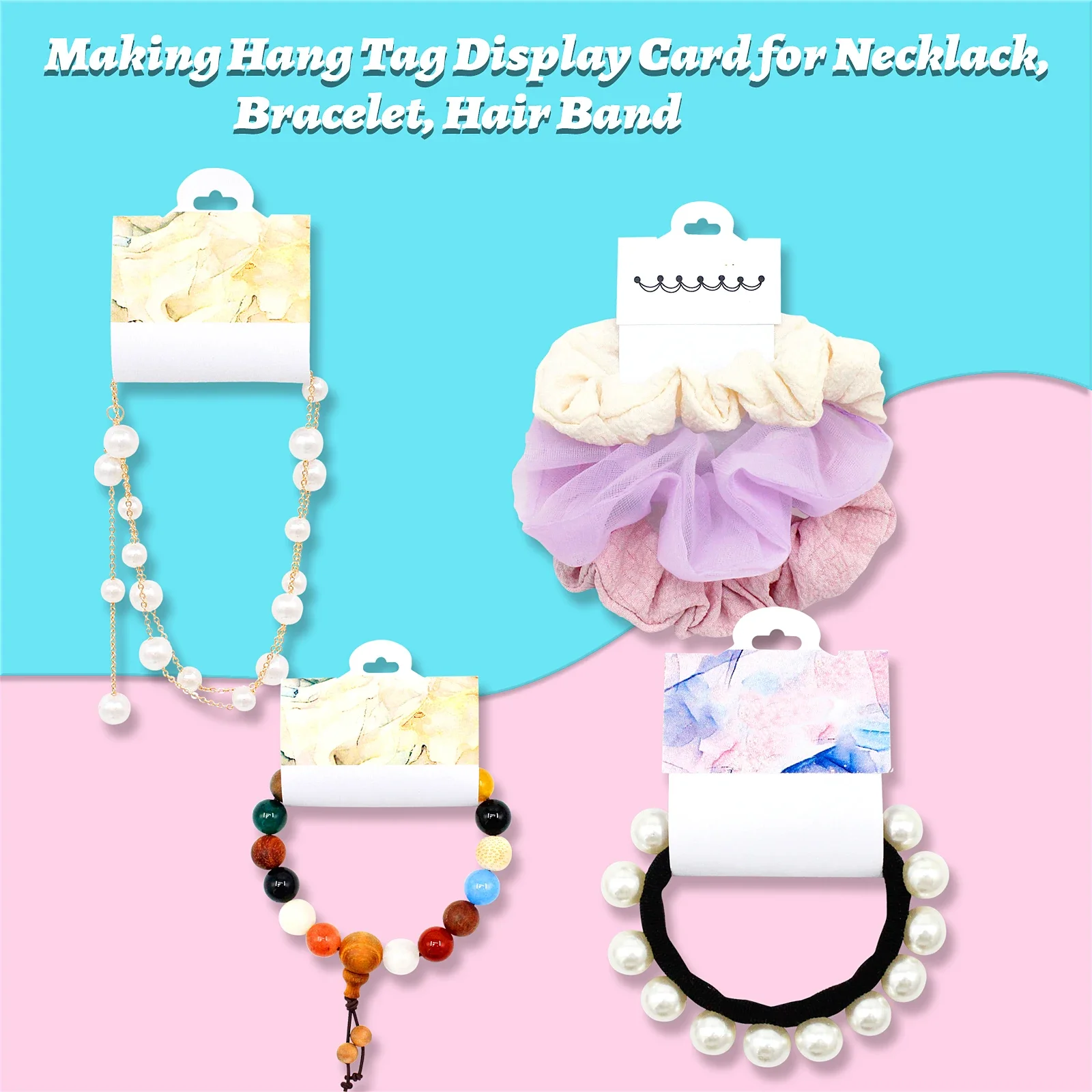 Kartu Display Lipat untuk Gelang, Kalung, Headband, Alat Pembuat Lubang Kertas, Pemotong Kertas, Kartu Perhiasan