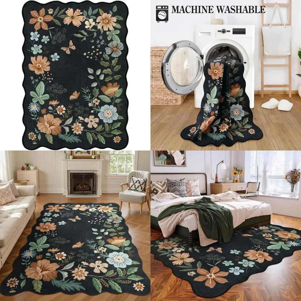 

Ковры для гостиной с цветочным узором 5x7 футов - ультратонкие, мягкие, моющиеся, нескользящие, устойчивые к пятнам, легкие, в стиле бохо, с низким ворсом, для столовой