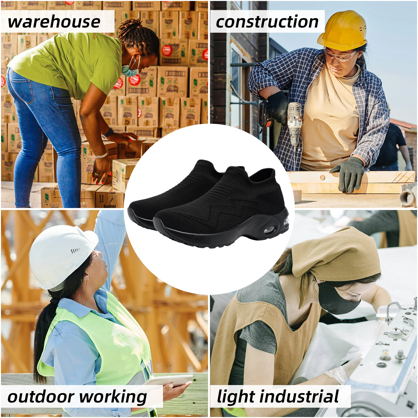 LARNMERN Women Safety Shoes Breathable Steel Toe Work Shoes Lightweight Slip On Summer Sneakers for Construct Safety Boots