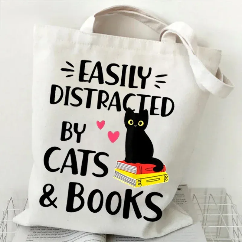  Musical Symbols Cat Tote Bag Cartoon Shopper Handbag Fashion Canvas for Women Girls Graphic Shopper Climbing Cat Tote Bag 