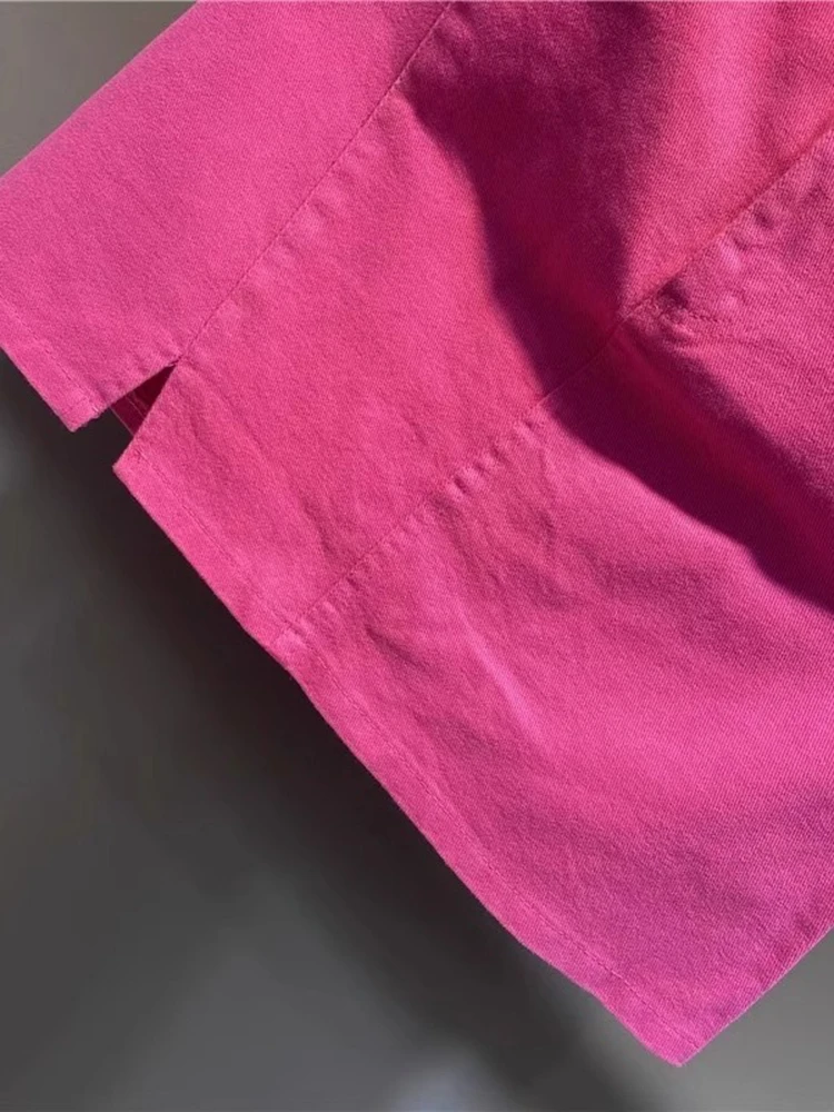 로즈 레드 스플릿 데님 스커트 하이웨이스트 A라인 힙 백 스커트 캐주얼 만능 숏 스커트 2025 여름 신상 여성 의류