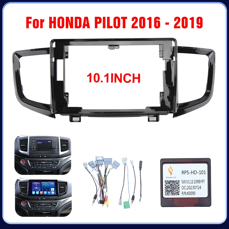 10.1 inch Car Fascia For HONDA PILOT 2016-2019 DVD Frame Adapter Stereo Radio Audio Dash Head Unit Navigation Harness Panel Kit