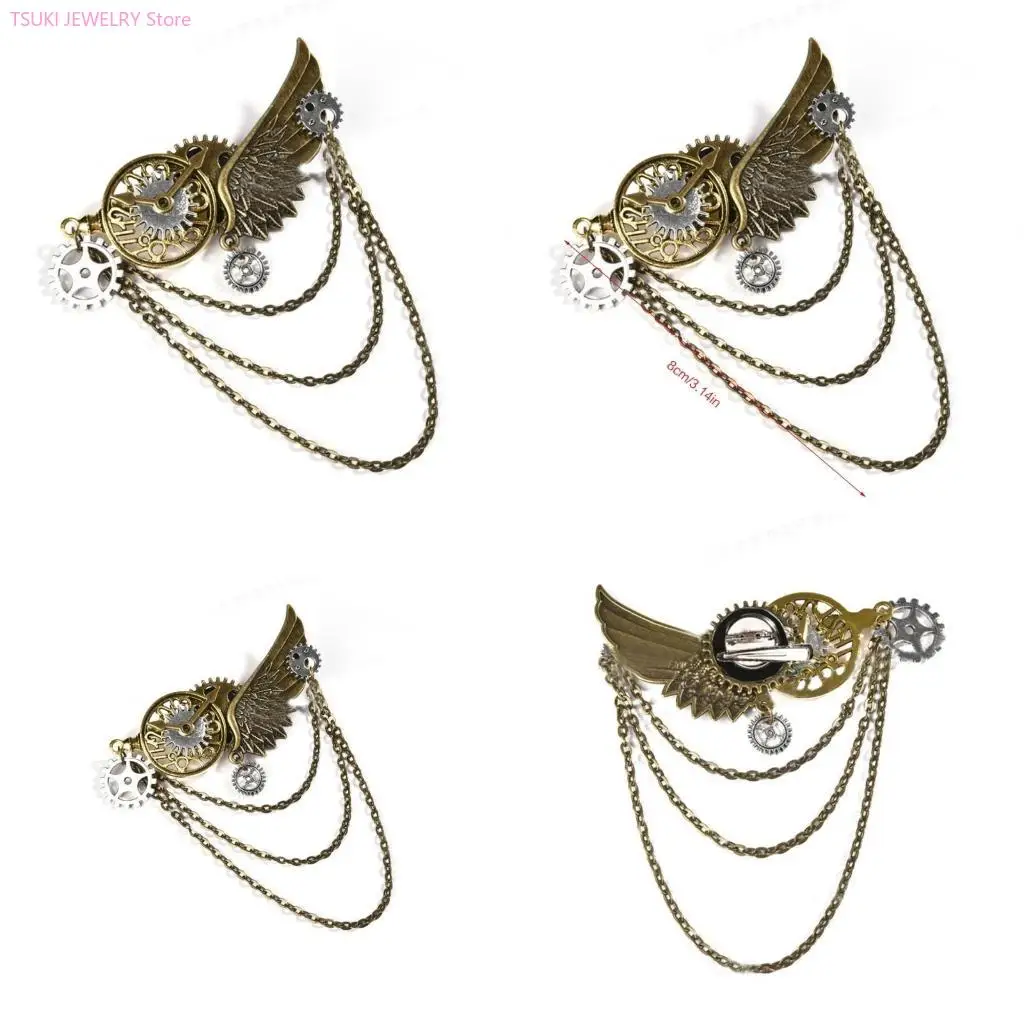 

Заколка для волос 62KE Gear, заколки в стиле стимпанк, винтажная заколка для волос с кисточкой, цепочка на лацкан