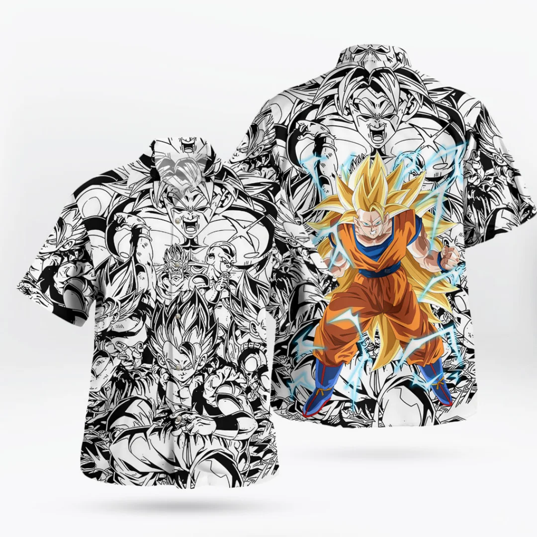 

Manga Super Saiyan Goku Button Up Hawaii Shirts Summer Sports Leisure Dry Quickly Men's T-Shirt Kid's Clothing Tee Y2k Woman