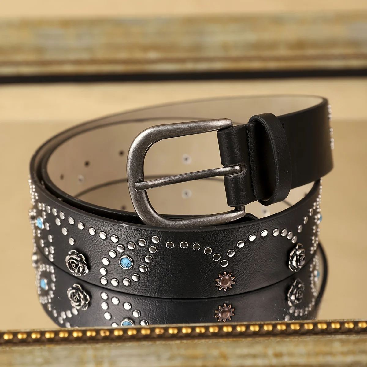 1 Piece Women's Black PU Waistband Flower Pattern Belt Bohemian Style Fashion Trend Essential for Shopping and Party Occasions