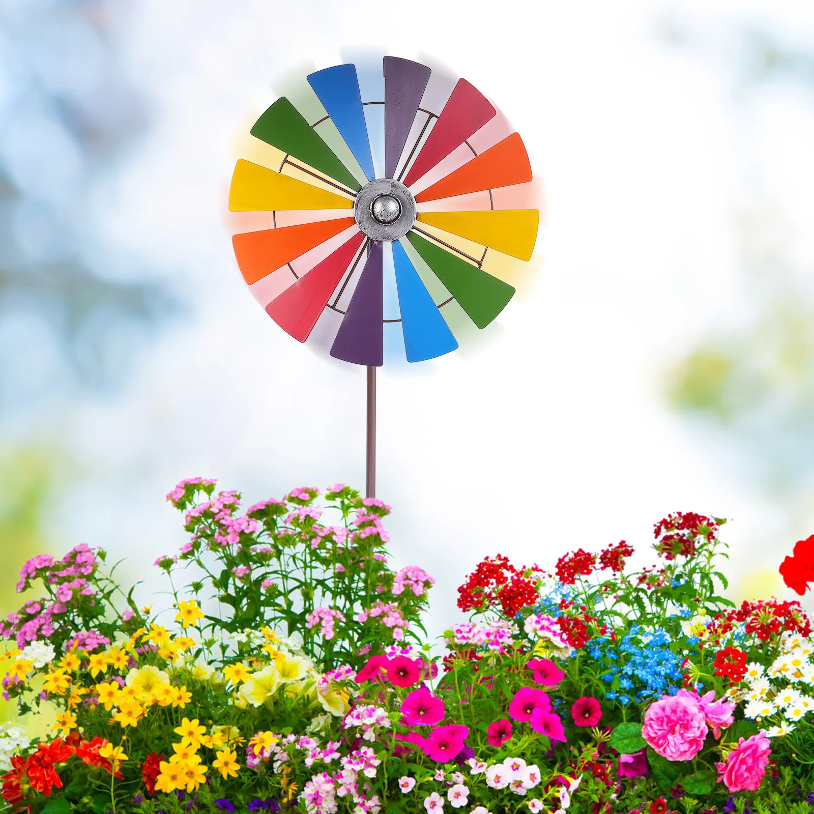 

1 шт. Красочная садовая ветряная мельница из кованого железа, изящный уличный декор для газона, ветряная вертушка для цветочных композиций, садовое украшение из кованого железа