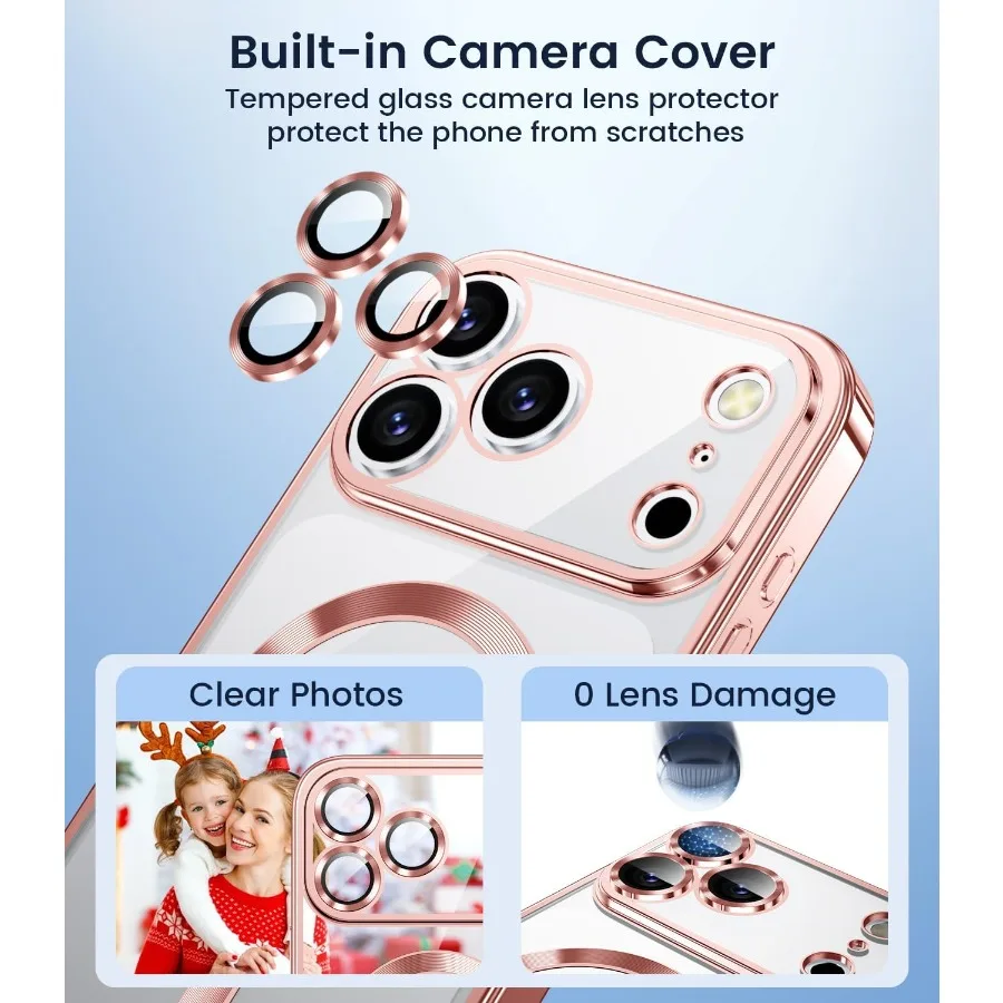 Capa de telefone fina e transparente para iPhone 17 Pro com compatibilidade MagSafe Protetor de lente de câmera embutido Design à prova de choque macio