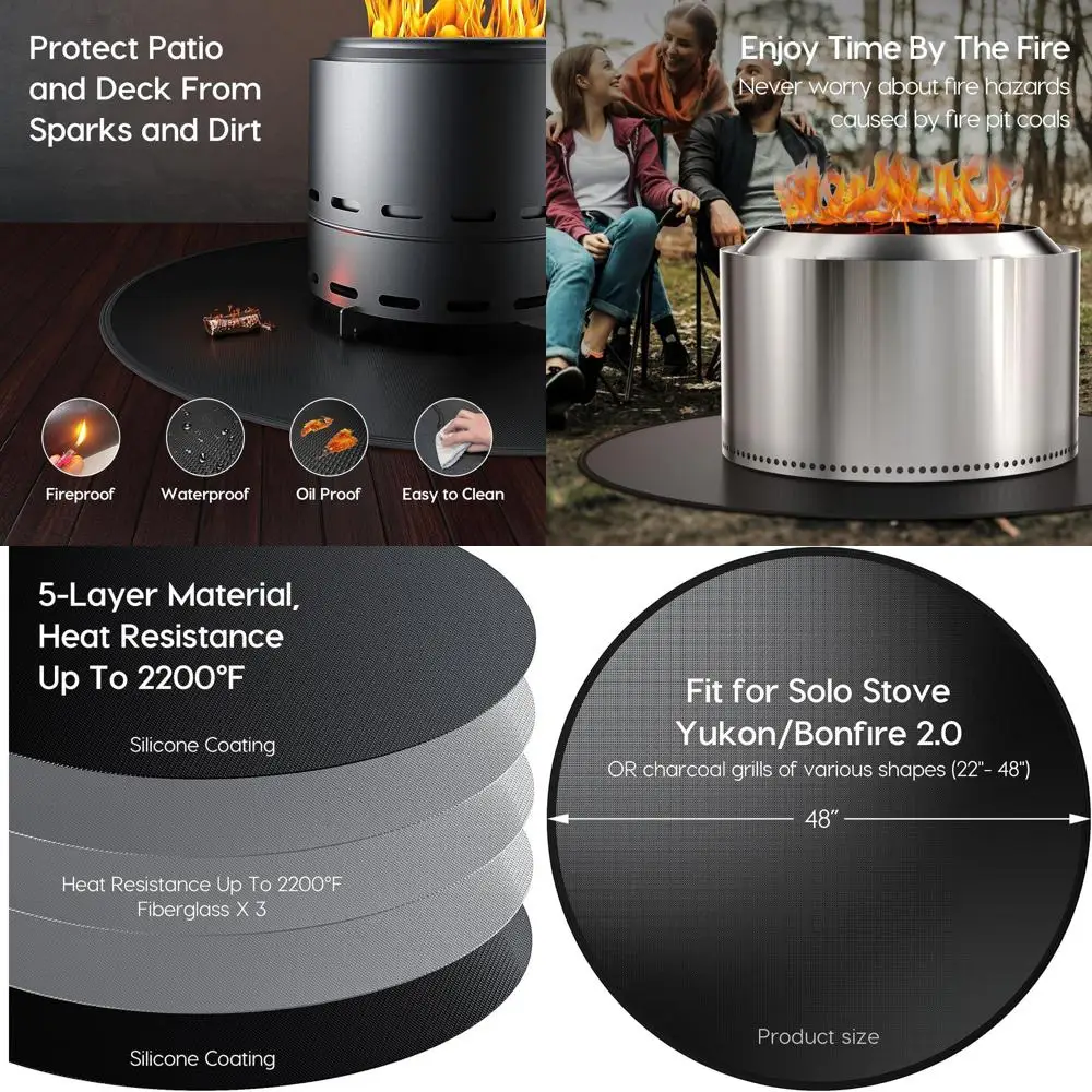 

48-дюймовый водонепроницаемый коврик для гриля или 5-слойные круглые коврики для гриля или защита для гриля на открытом воздухе, водонепроницаемая подложка или аксессуары для кемпинга, коврик для барбекю