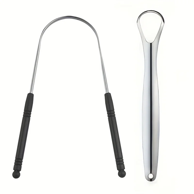 2 Stück/Set Edelstahl-Zungenschaber, Silberne Zungenreiniger