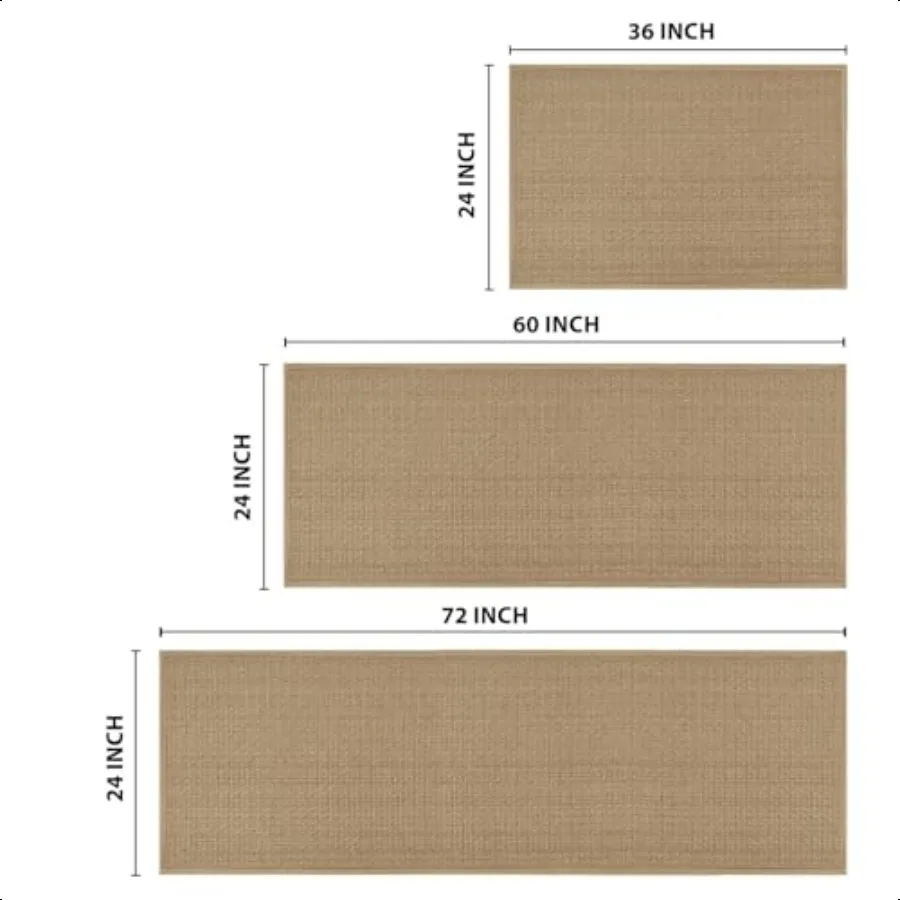 세탁 가능한 논슬립 주방 러그 및 매트 3종 세트 고무 백킹 흡수성 주방 매트 싱크대 앞바닥용 24x36인치+24x60인치