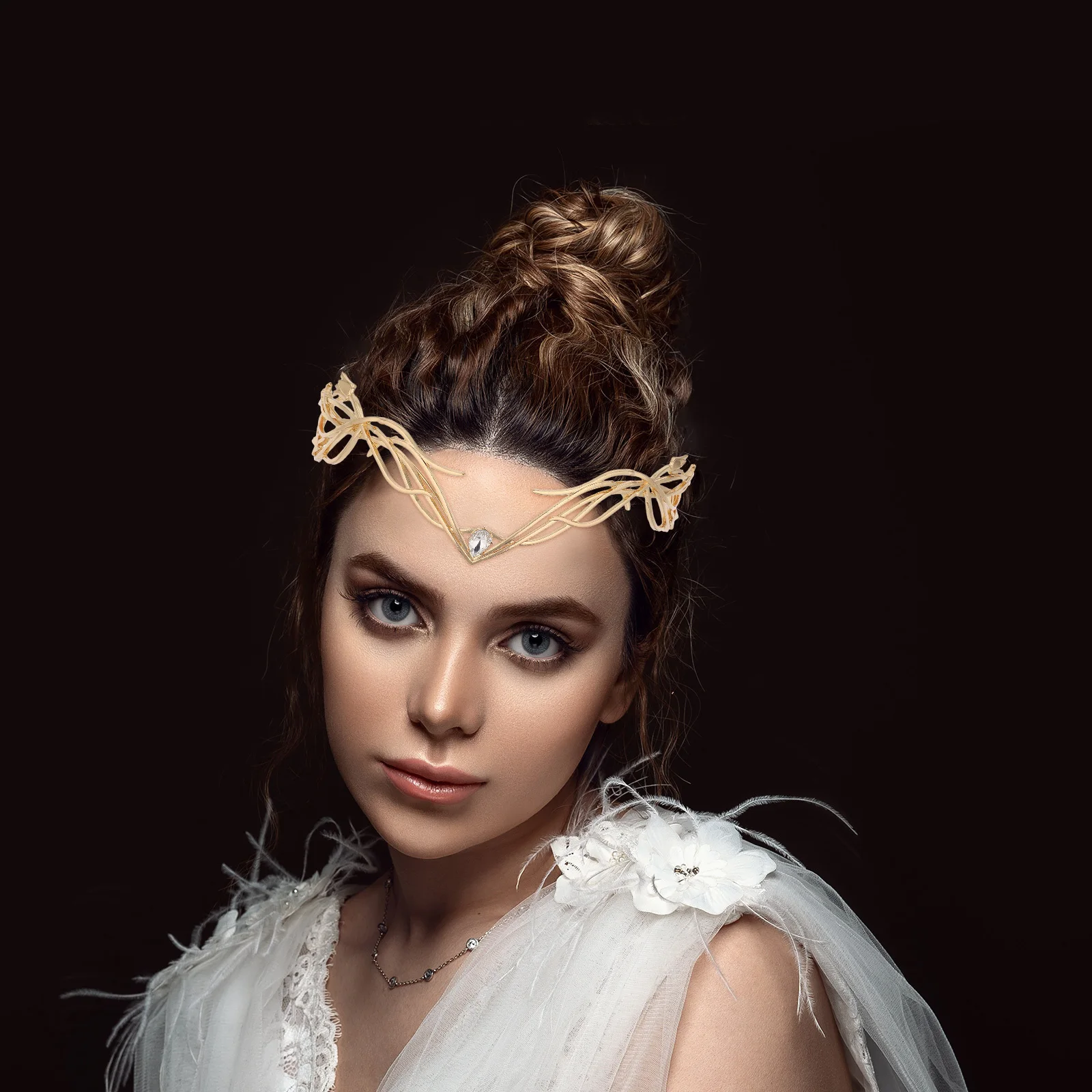

Wedding Headband Bridal Alloy Golden Leaf Rhinestone Crystal Hair Crown Tiara For Bride Women Wedding Party Prom Hair