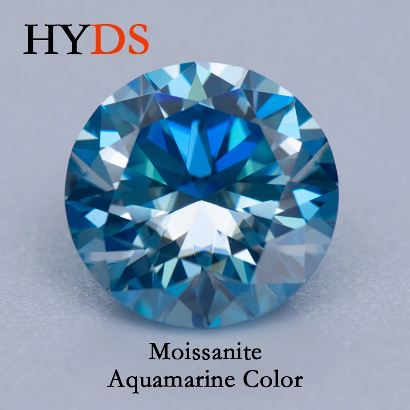 

Moissanite Stone Round Cut Aquamarine Color VVS1 Gemstone Passed Diamond Tester Beads for Jewelry Making with GRA Certificate